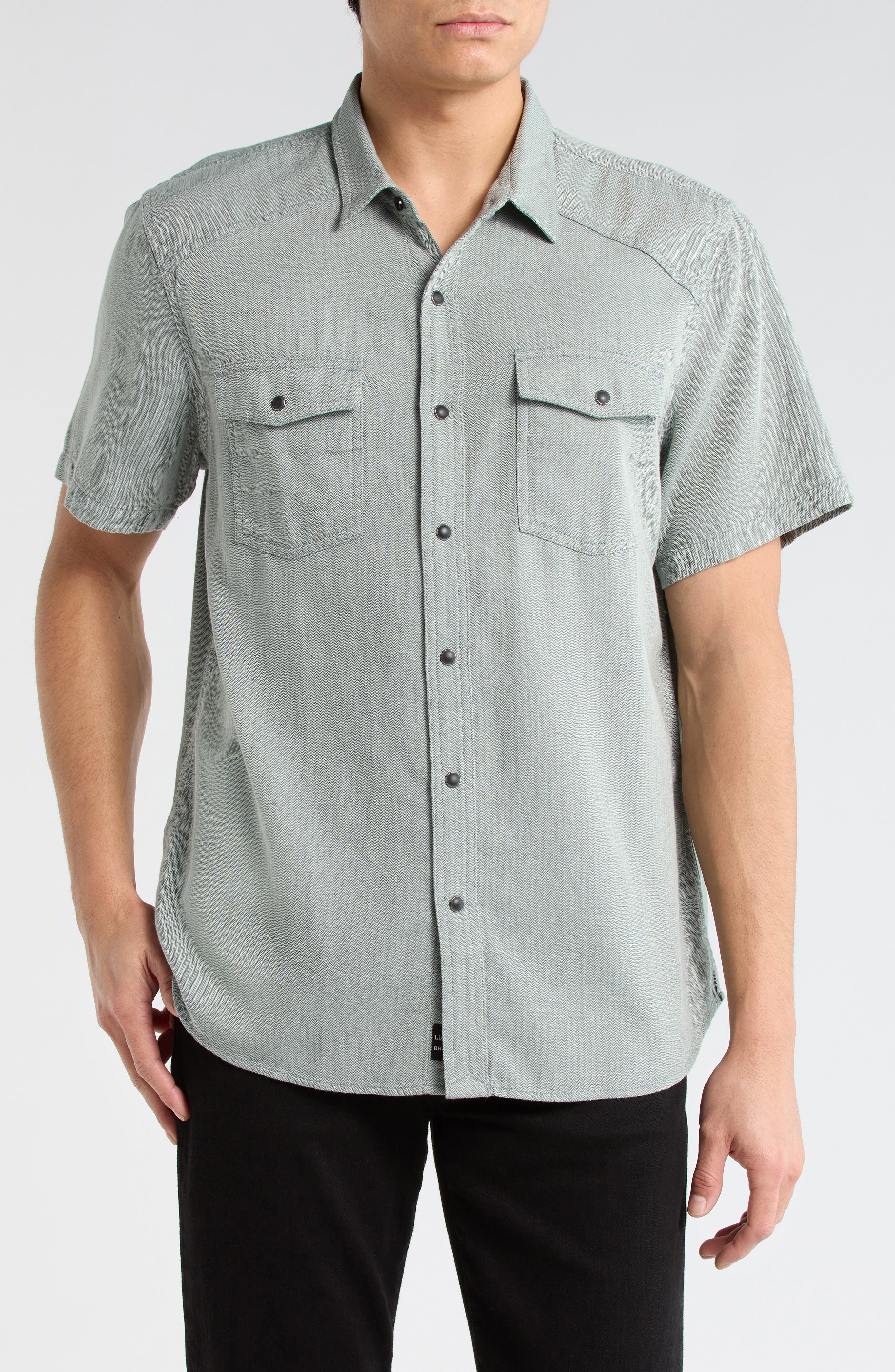 Lucky Brand Herringbone Short Sleeve Western Shirt