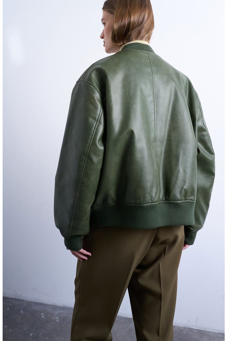 Oversize Faux Leather Bomber Jacket, Alternate, color, MEDIUM GREEN