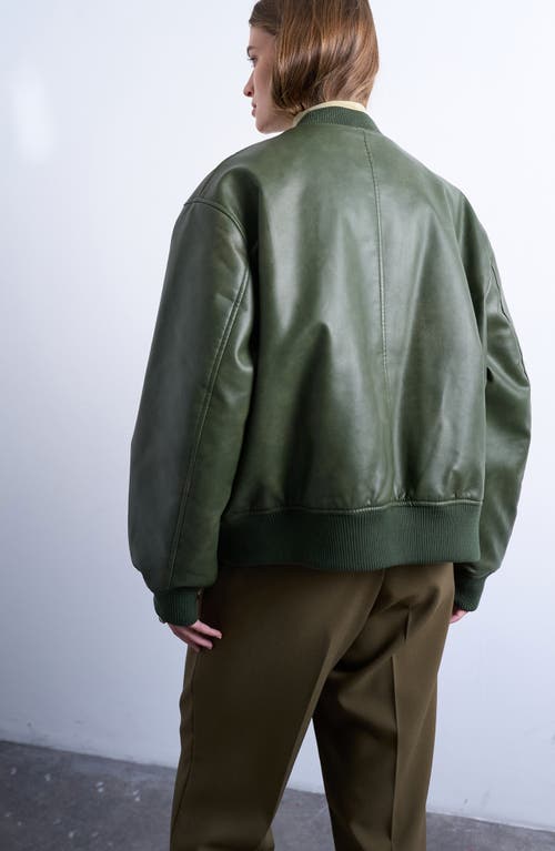 Topshop Oversize Faux Leather Bomber Jacket In Green