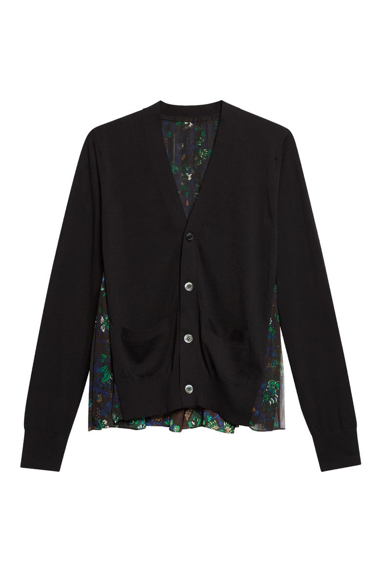 Floral Print Wool Blend Cardigan, Main, color, BLACK/ BROWN MULTI