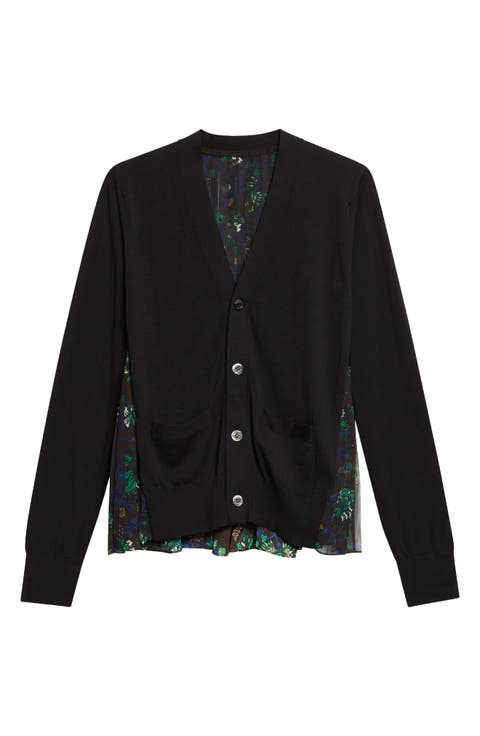 Floral Print Wool Blend Cardigan