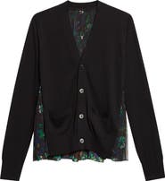 Sacai Floral Print Wool Blend Cardigan