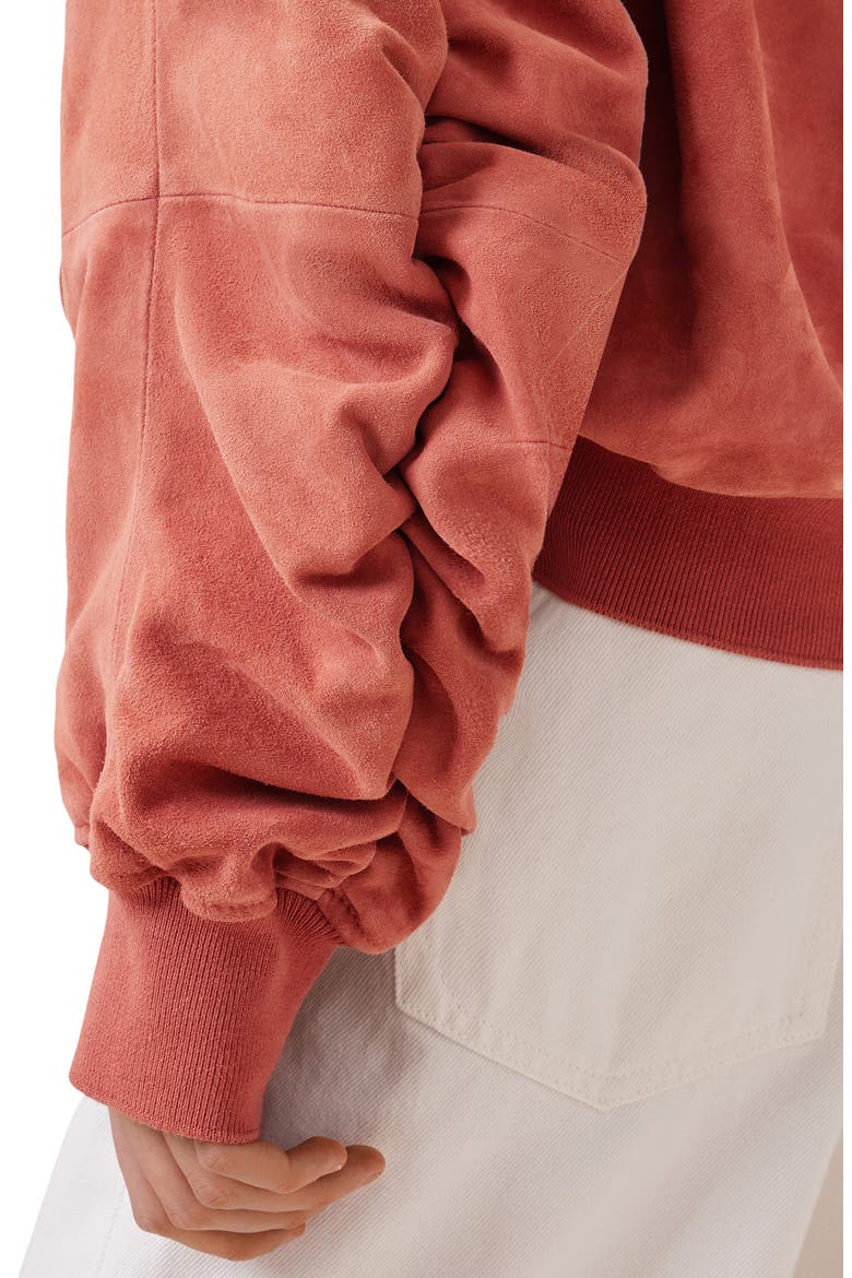Dana Suede Bomber Jacket, Alternate, color, BURNT BRICK RED