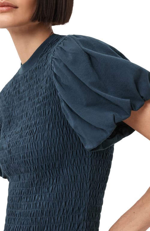 Allsaints Womens Midnight Blue Dael Puff-sleeve Slim-fit Smocked Stretch-woven Top Xs In Blue