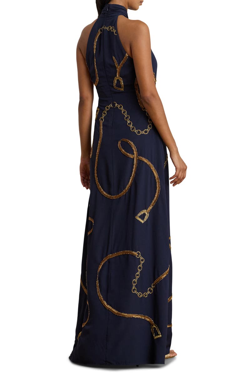 Lauren Ralph Lauren Beaded Sequin Halter Gown, Alternate, color, Navy Multi