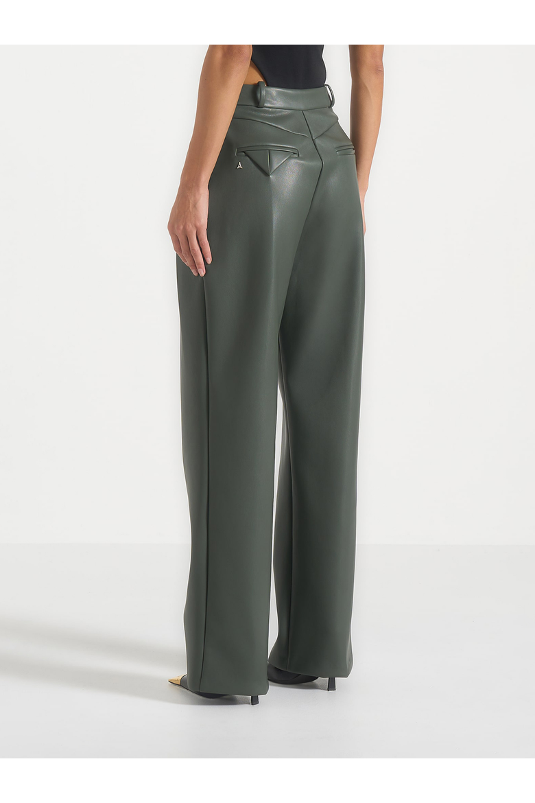 Julie Leather Twin Pleat Trousers, Alternate, color, Olive