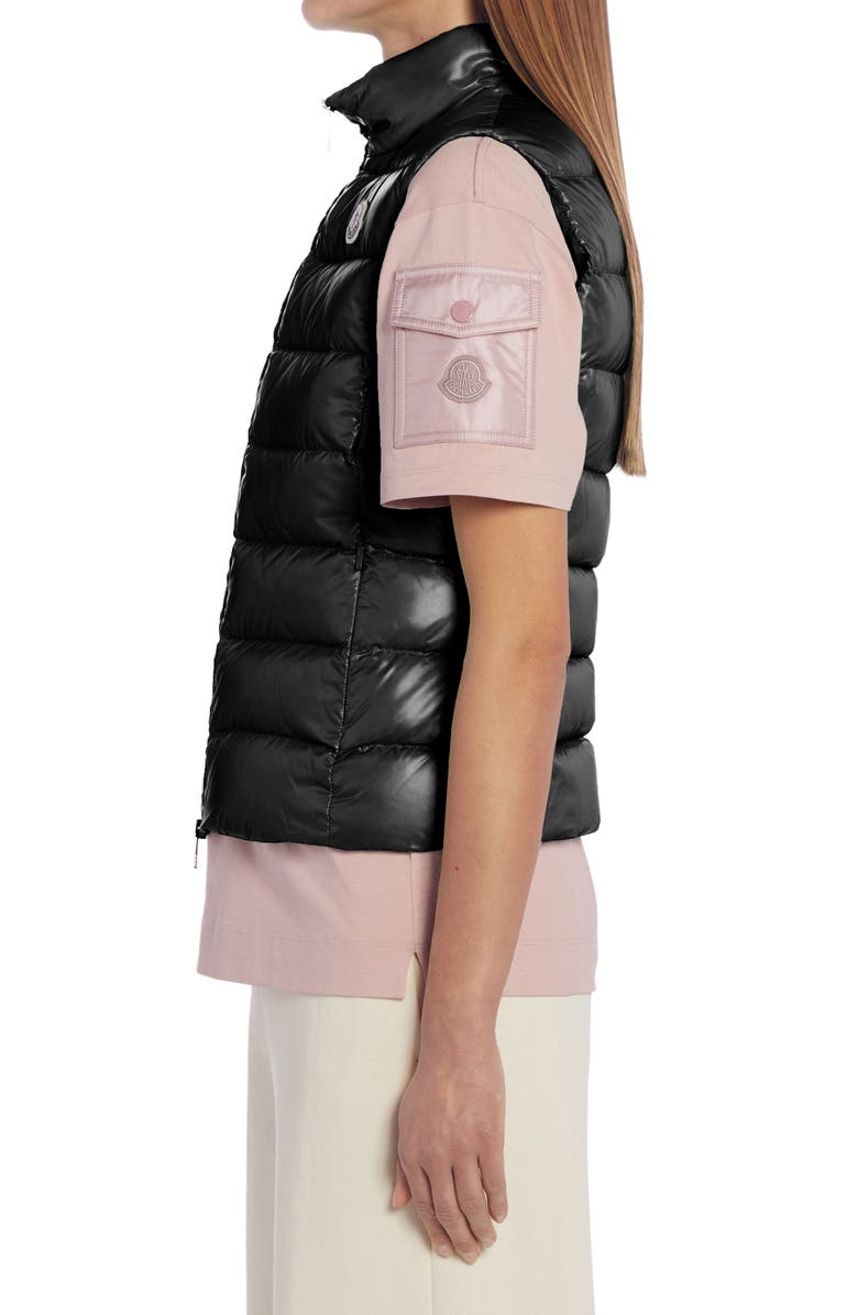 Moncler Ghany Nylon Laqué Down Puffer Vest, Alternate, color, Black