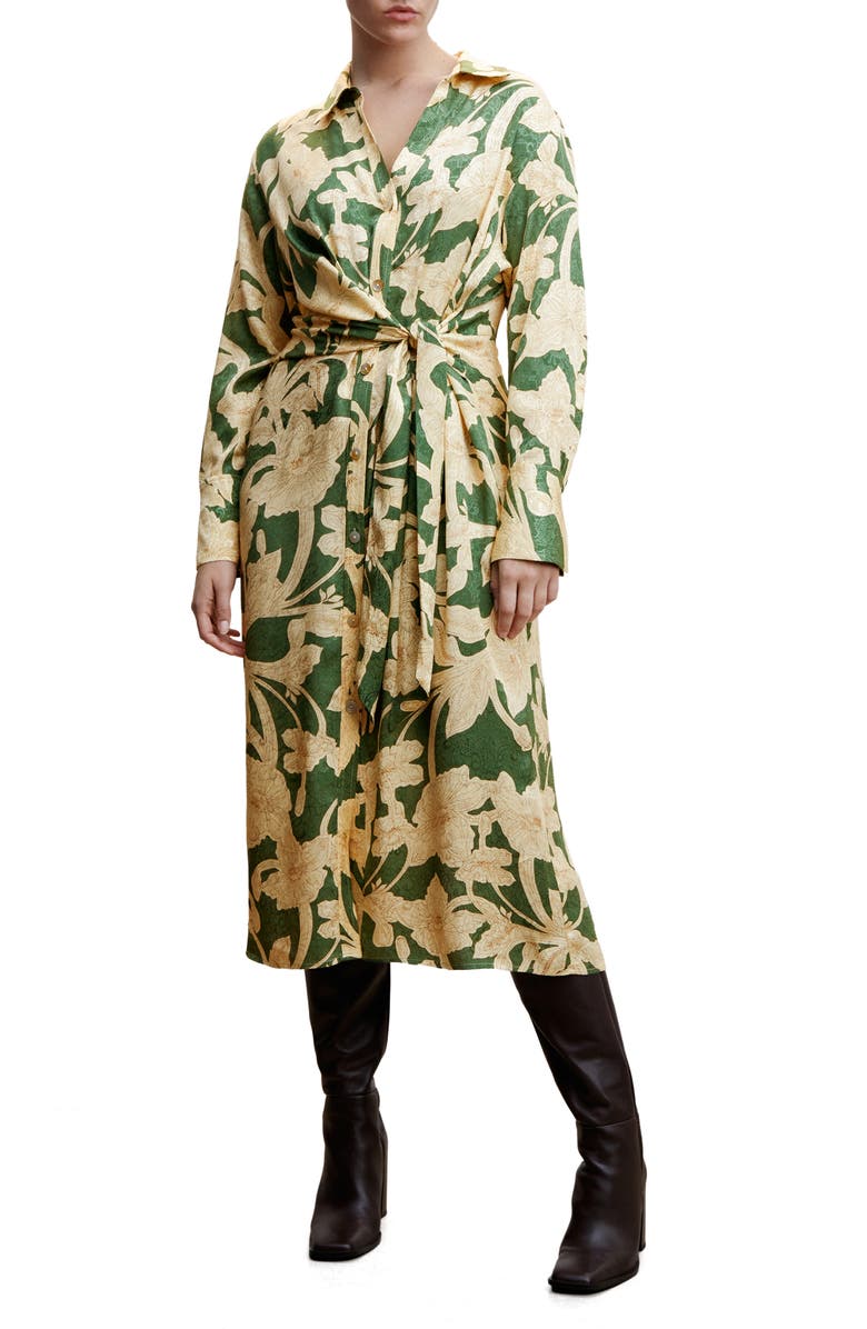 MANGO Floral Jacquard Long Sleeve Shirtdress, Alternate, color, 