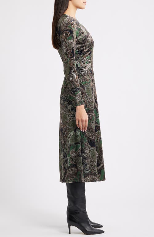 Julia Jordan Paisley Long Sleeve Velvet Midi Dress In Multi