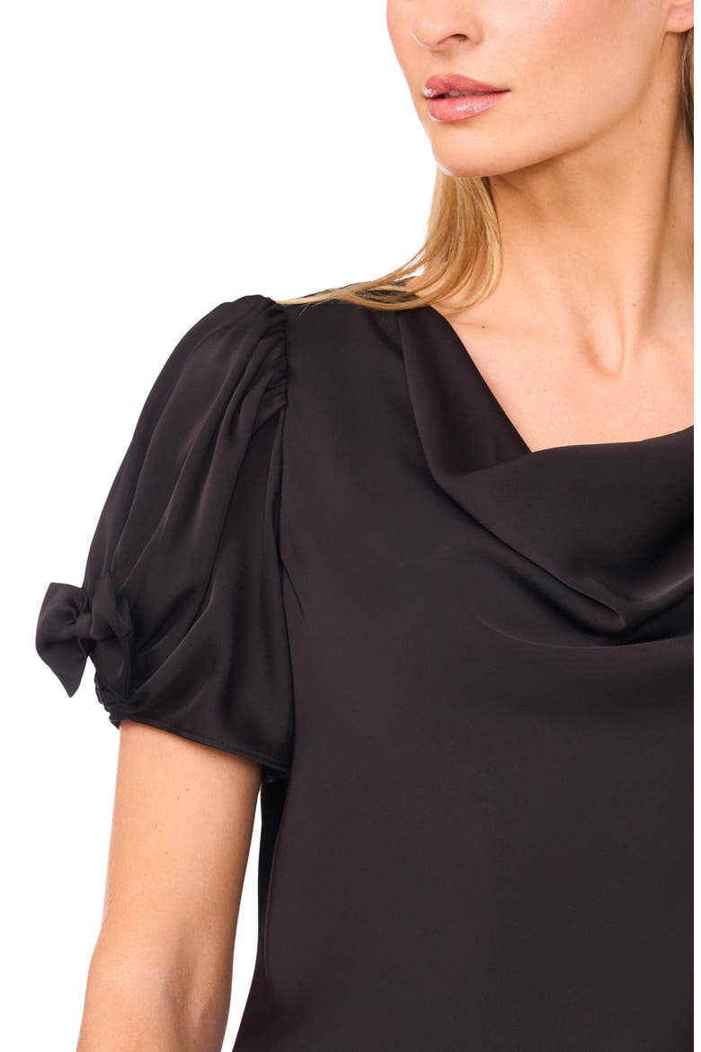 Bow Sleeve Cowl Neck Satin Charmeuse Top, Alternate, color, RICH BLACK