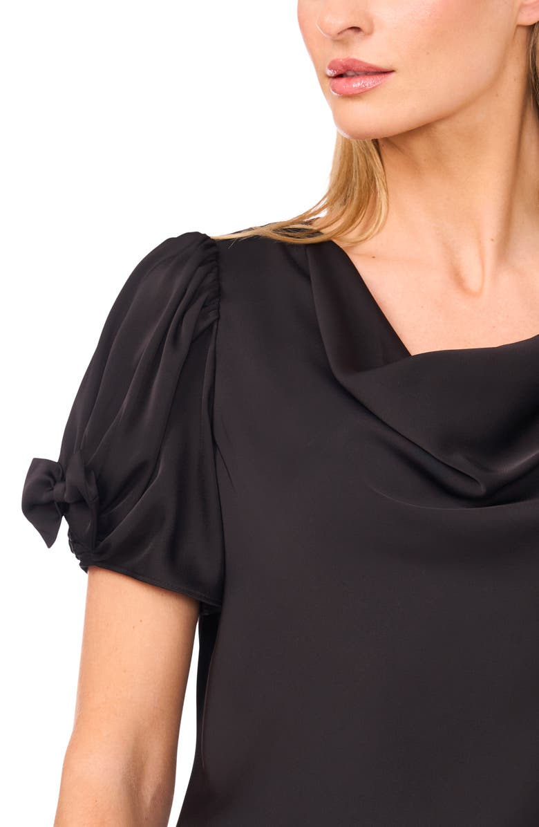 CeCe Bow Sleeve Cowl Neck Satin Charmeuse Top, Alternate, color, Rich Black