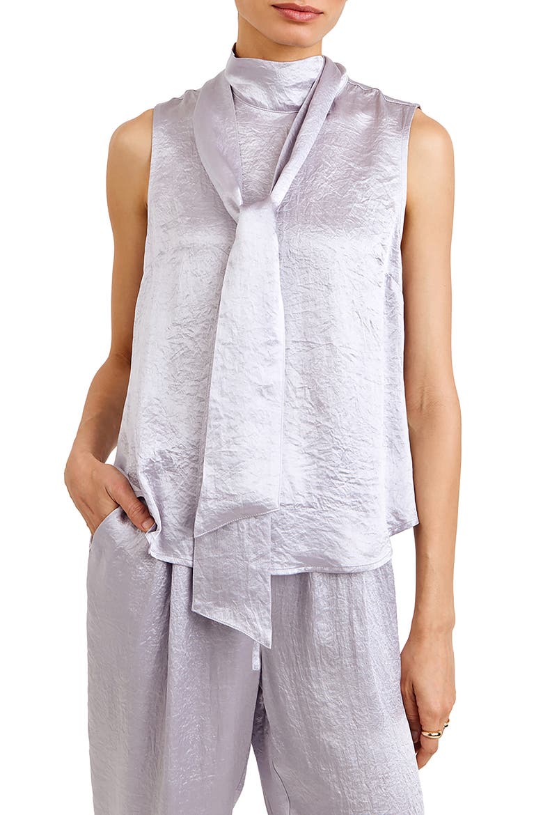 Tie Back Sleeveless Satin Top, Alternate, color, SILVER