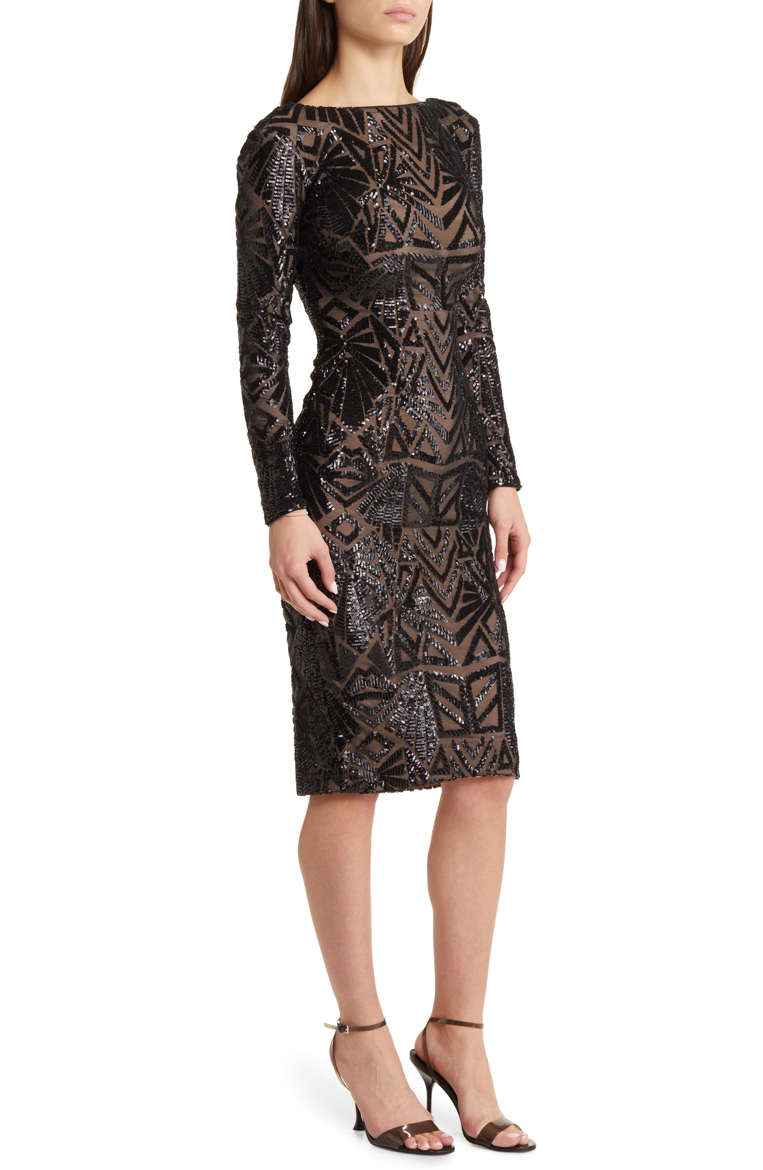 dress the population long sleeve sequin dress Dress the Population Emery Sequin Dress