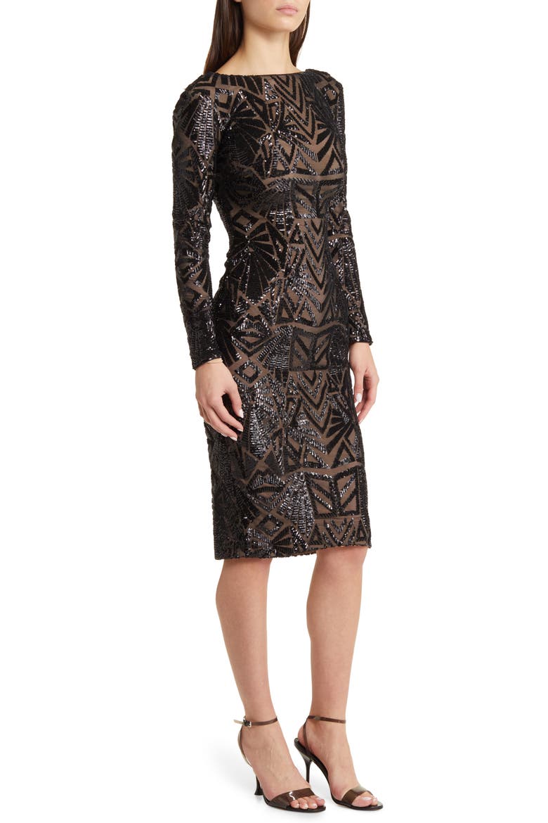 Emery Long Sleeve Sequin Cocktail Dress, Alternate, color, BLACK
