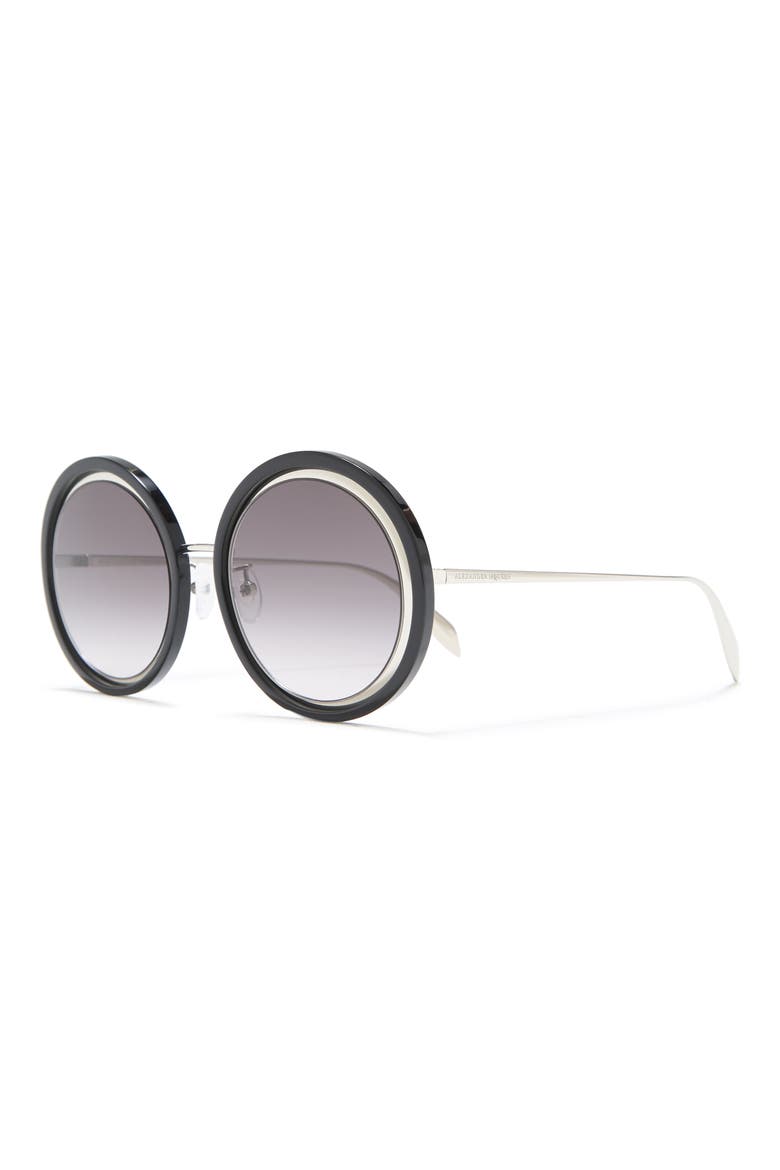 Alexander McQueen 53mm Round Sunglasses, Alternate, color, SILVER SILVER GREY/GGY