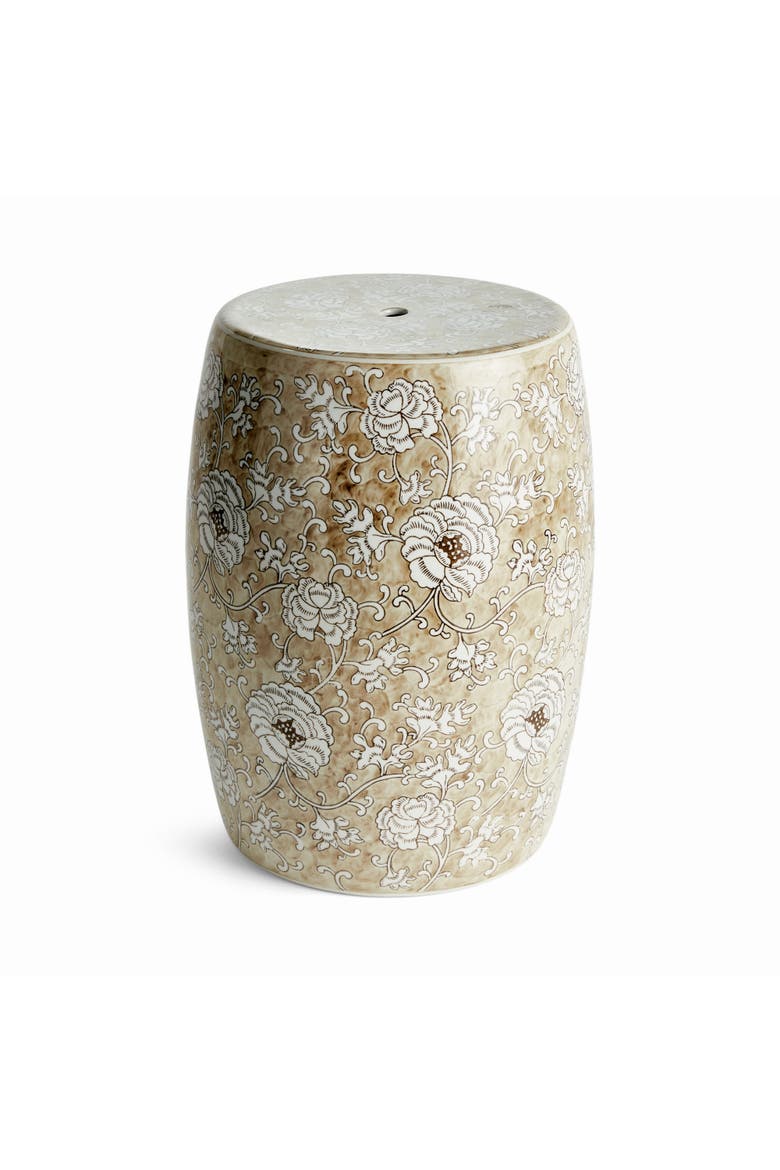 Province Lotus Stool - Brown & White Ceramic - Handcrafted, Main, color, Beige