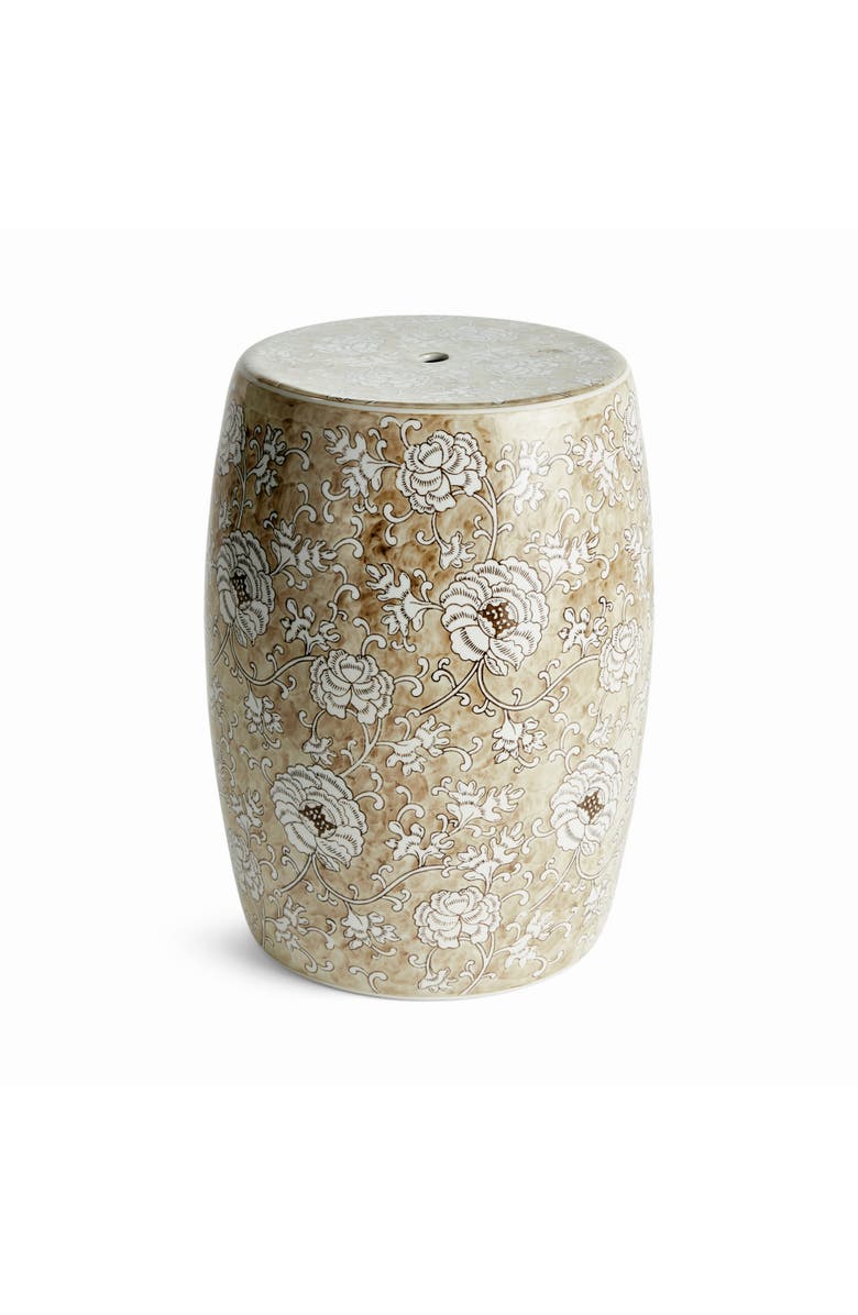 Napa Home & Garden Province Lotus Stool - Brown & White Ceramic - Handcrafted, Main, color, 