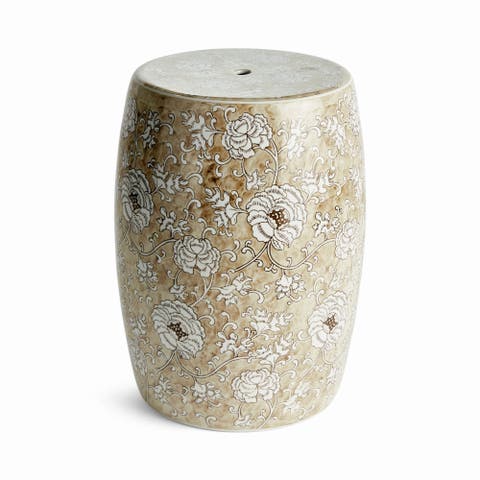 Province Lotus Stool - Brown & White Ceramic - Handcrafted