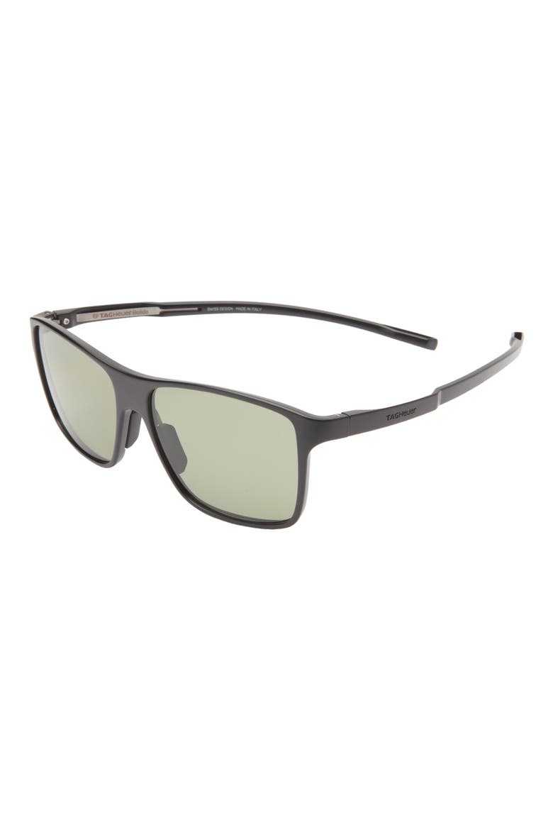 Bolide 57mm Rectangular Sport Sunglasses, Alternate, color, MBLK/GRNPZ