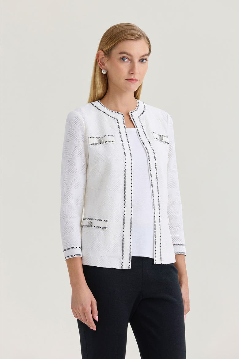 Heritage Diamond Faux Link Trim Knit Jacket, Alternate, color, White/Black