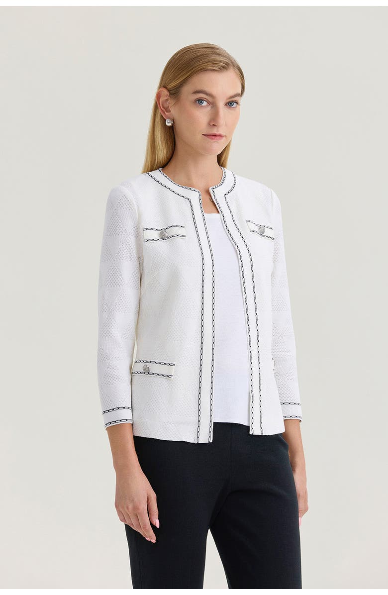 Ming Wang Heritage Diamond Faux Link Trim Knit Jacket, Alternate, color, White/Black