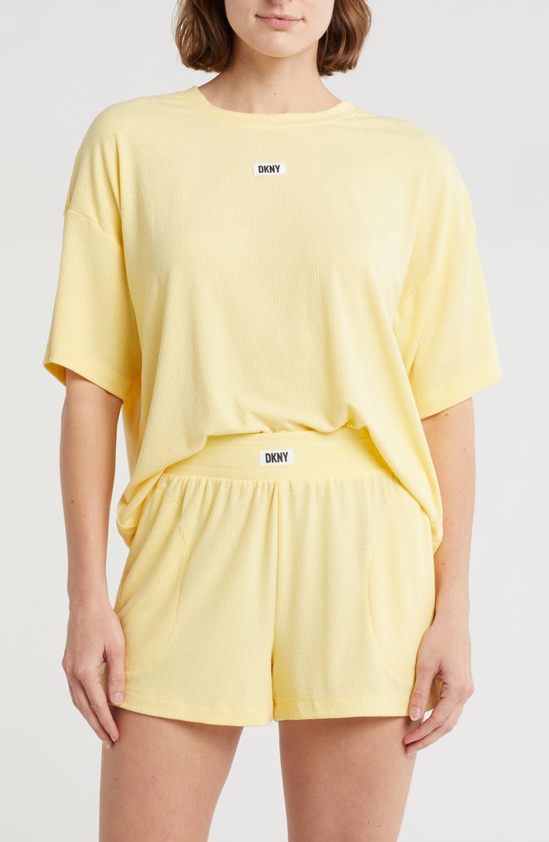 DKNY Logo Ribbed T-Shirt & Boxer Shorts Pajamas, Main, color, Yellow