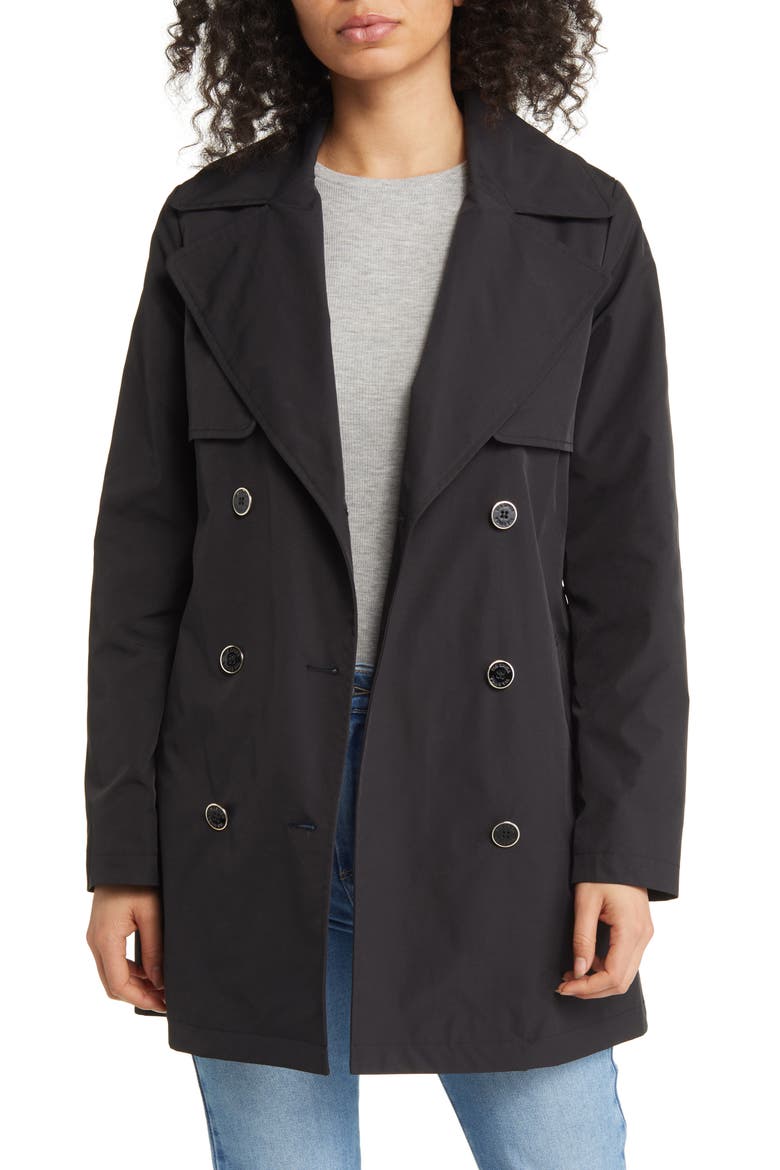 Double Breasted Belted Trench Coat, Alternate, color, BLACK