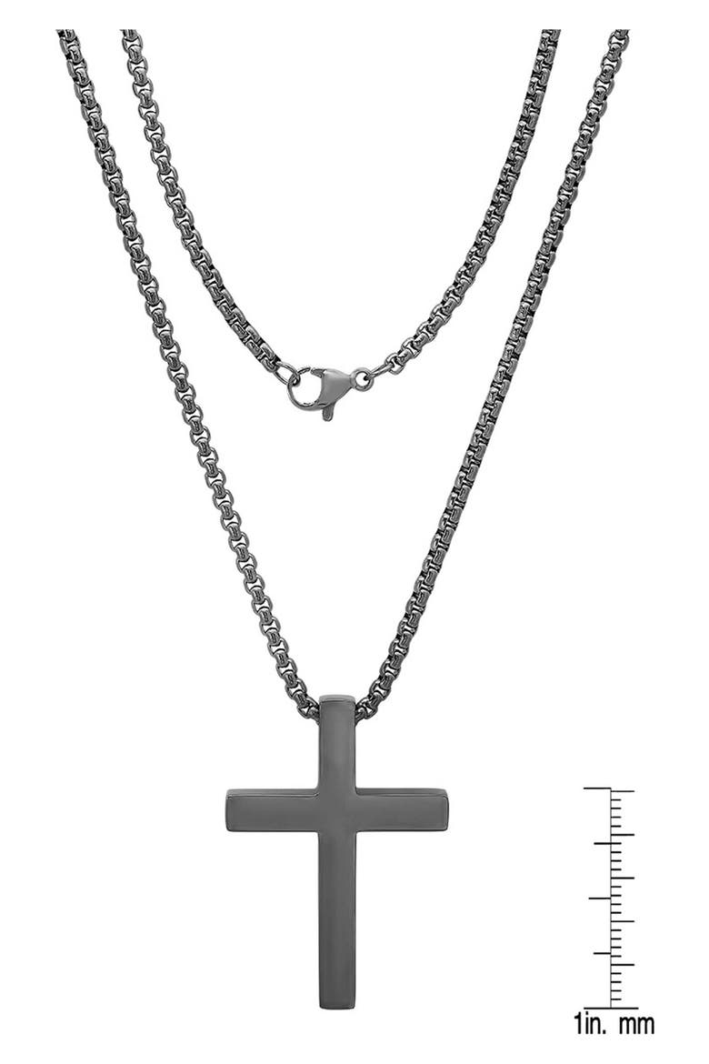 Men's Stainless Steel Square Cross Pendant Necklace, Alternate, color, BLACK