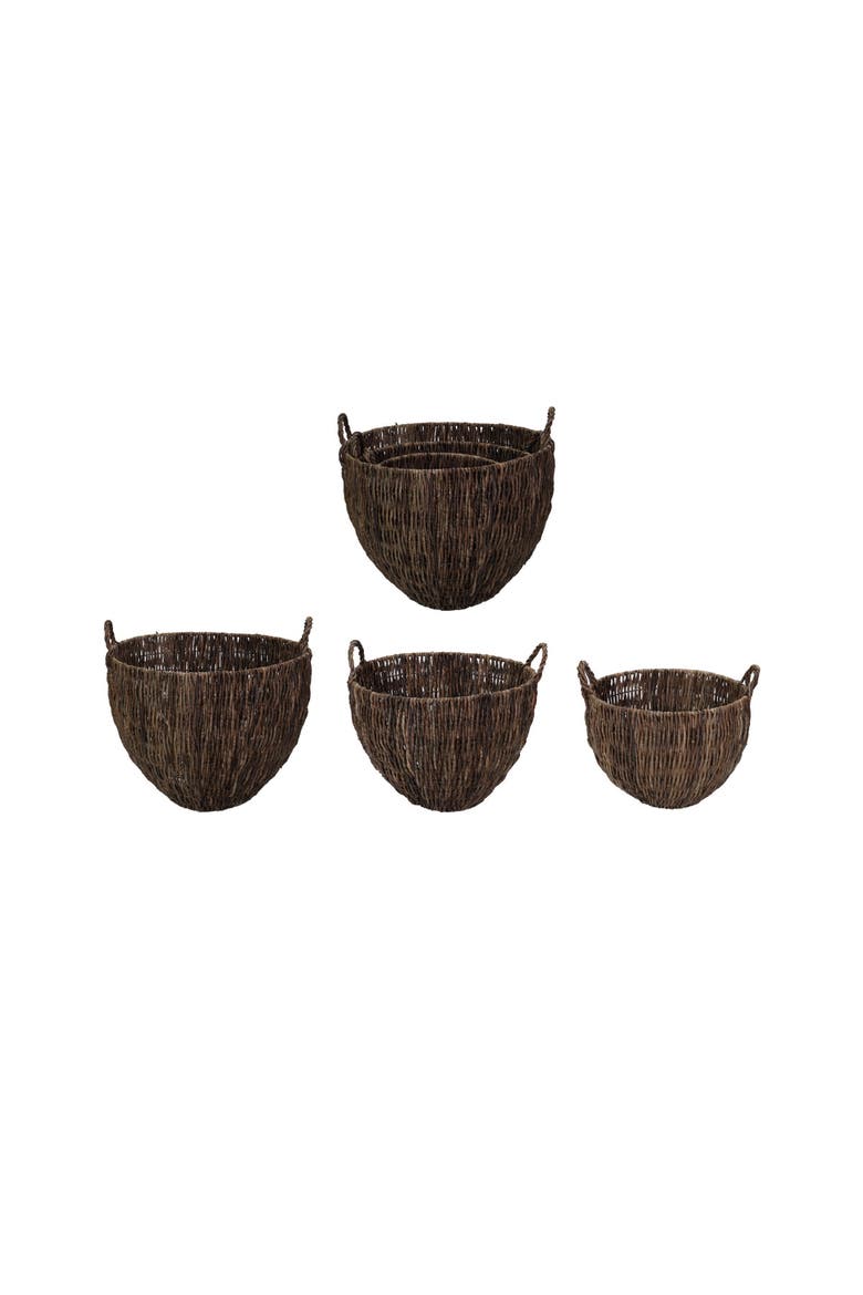 3-Piece Woven Banana Leaf Baskets with Handles, Natural, Main, color, Natural
