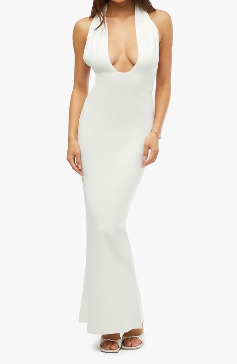 Ribbed Knit Halter Maxi Dress