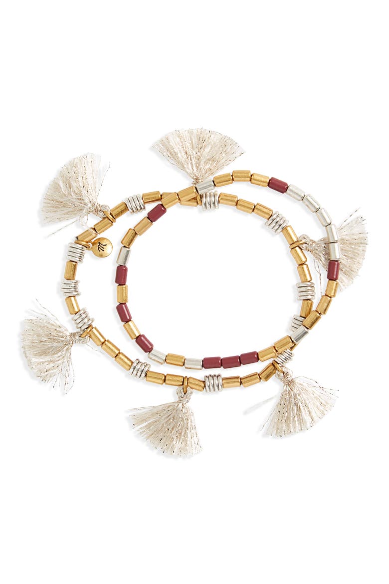 Set of 2 Beaded Tassel Bracelets, Main, color, ANTIQUE ROSE