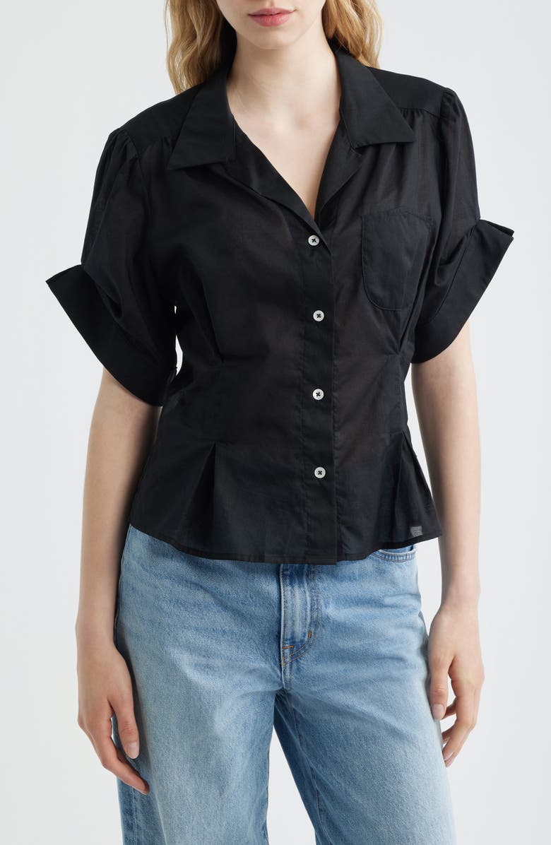 CISSA Sheer Cotton Button-Up Shirt, Main, color, Black Sheer