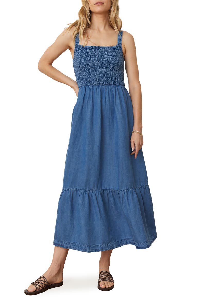 Selene Smocked Sleeveless Maxi Dress, Main, color, MED WASH