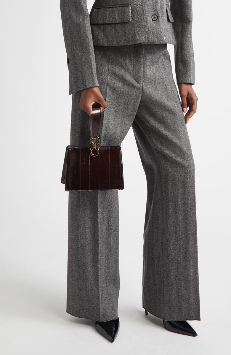 FERRAGAMO Double Gancio Eelskin Clutch, Alternate, color, Brown Testa Di Moro