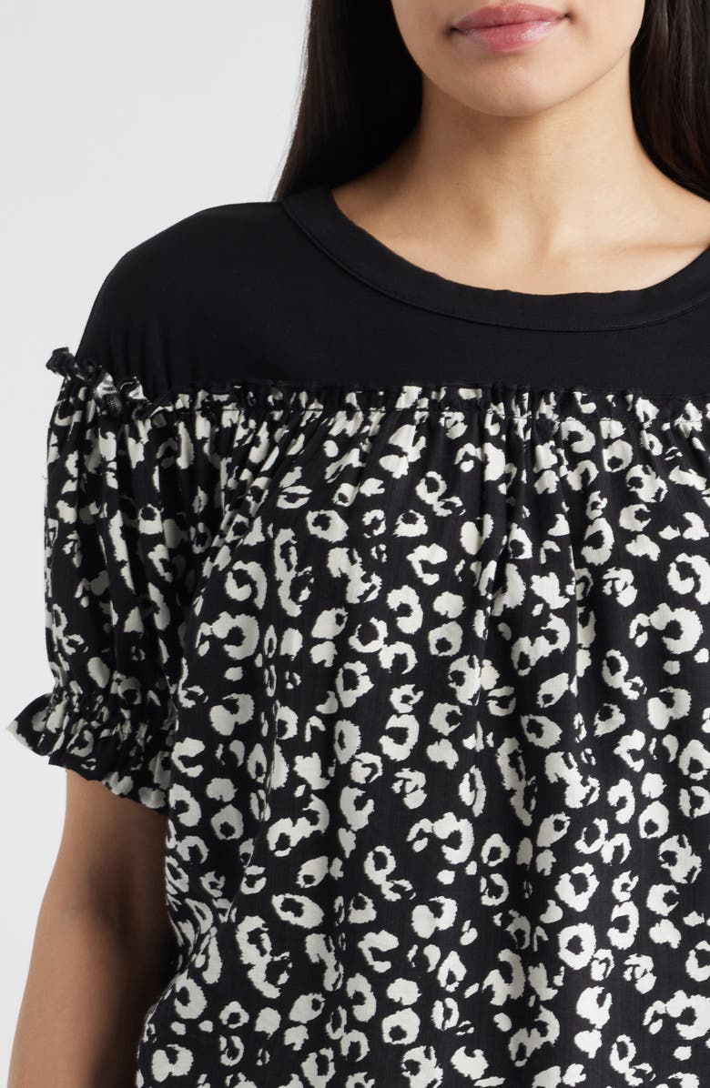 Loveappella Contrast Yoke Top, Alternate, color, Black/ Beige