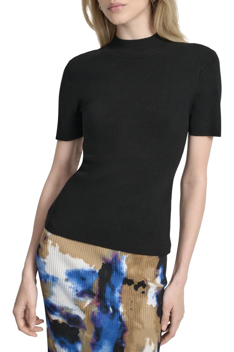 Cap Sleeve Mock Neck Sweater, Main, color, BLACK