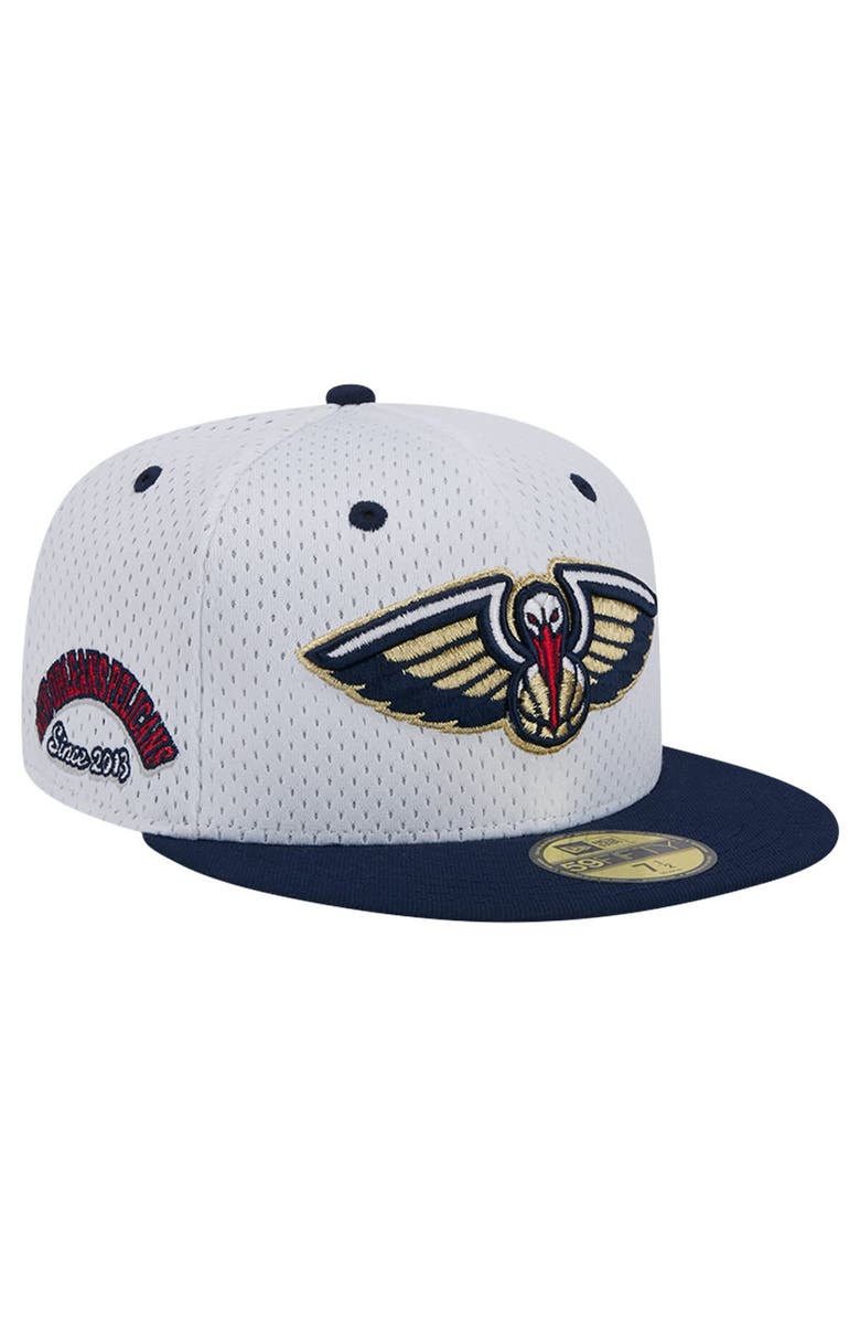 New Era Men's New Era White/Navy New Orleans Pelicans Throwback 2Tone 59FIFTY Fitted Hat, Alternate, color, White