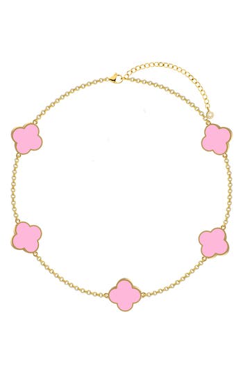 Gabi Rielle Clover Station Chain Bracelet In Gold/pink