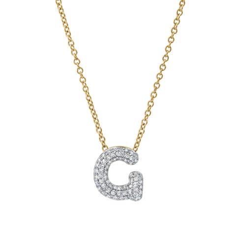 Small Bubble Initial Letter 14K Yellow Gold Diamond Pendant Necklace