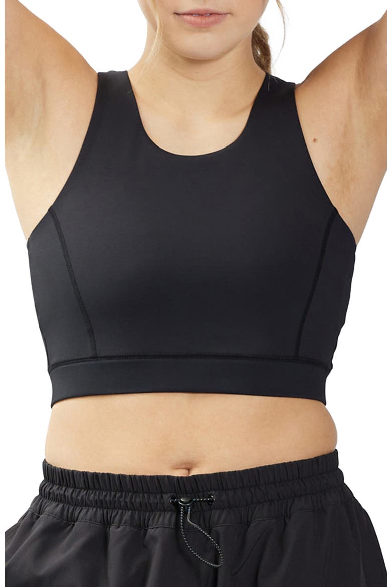Cutout Racerback Sports Bra with Hidden Pocket, Main, color, BLACK