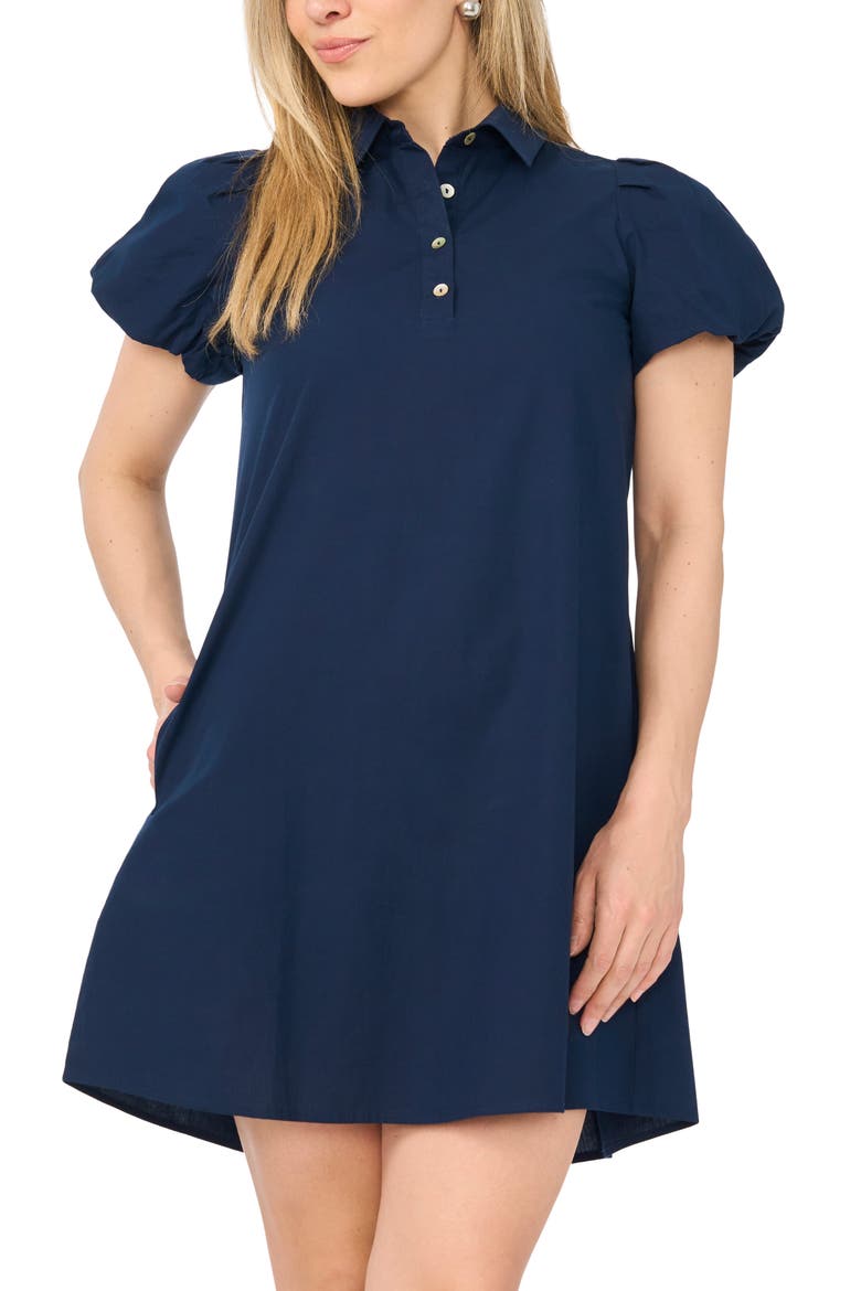 Puff Sleeve A-Line Shirtdress, Alternate, color, CLASSIC NAVY