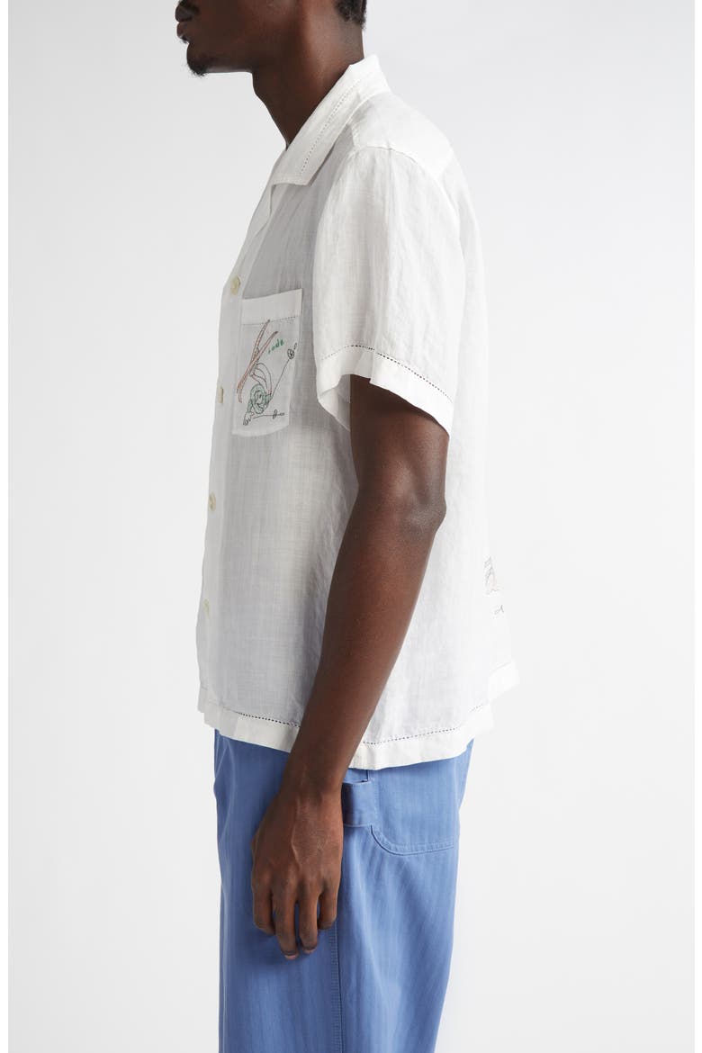 Skiers Embroidered Linen Camp Shirt, Alternate, color, WHITE MULTI