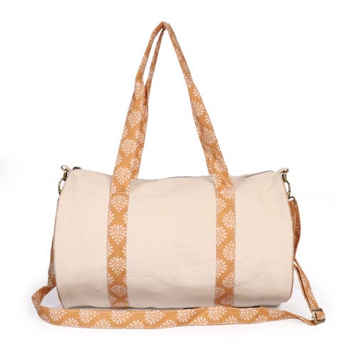 Canvas Duffle Bag with Washable Cotton and Block-Printed Straps