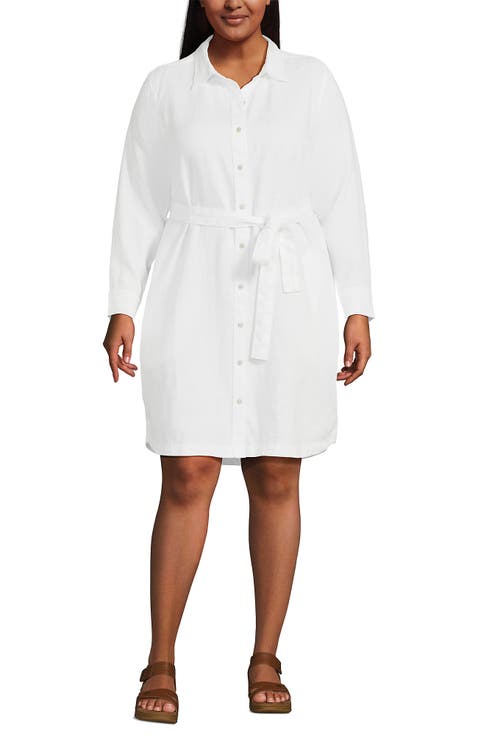 Plus Size Long Sleeve Linen Shirt Dress
