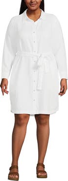 Lands' End Plus Size Light Weight Denim Long Sleeve Button Front Shirt Dress