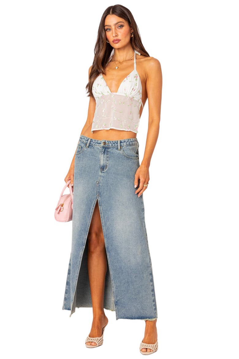 Embroidered Floral Open Back Crop Halter Top, Alternate, color, WHITE