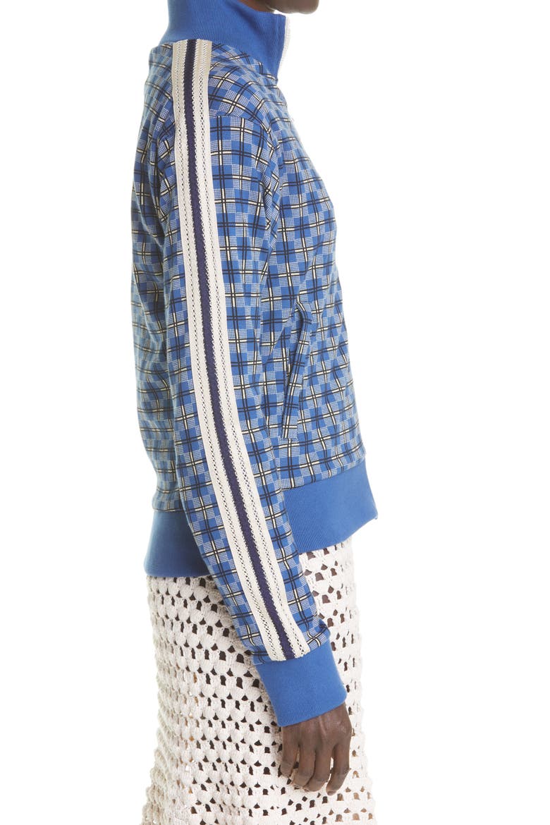 London Plaid Cotton Tracksuit Jacket, Alternate, color, BLUE/ BLACK/ PALE YELLOW