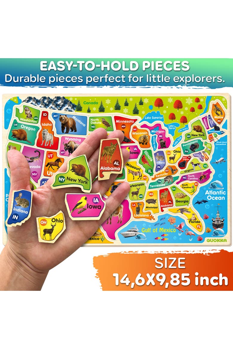 Kids Educational Map Puzzle Set - USA, World Map & Solar System Themes, Alternate, color, USA Wooden Map