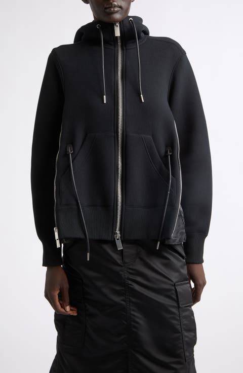 Mixed Media Scuba Knit & Nylon Twill Hoodie