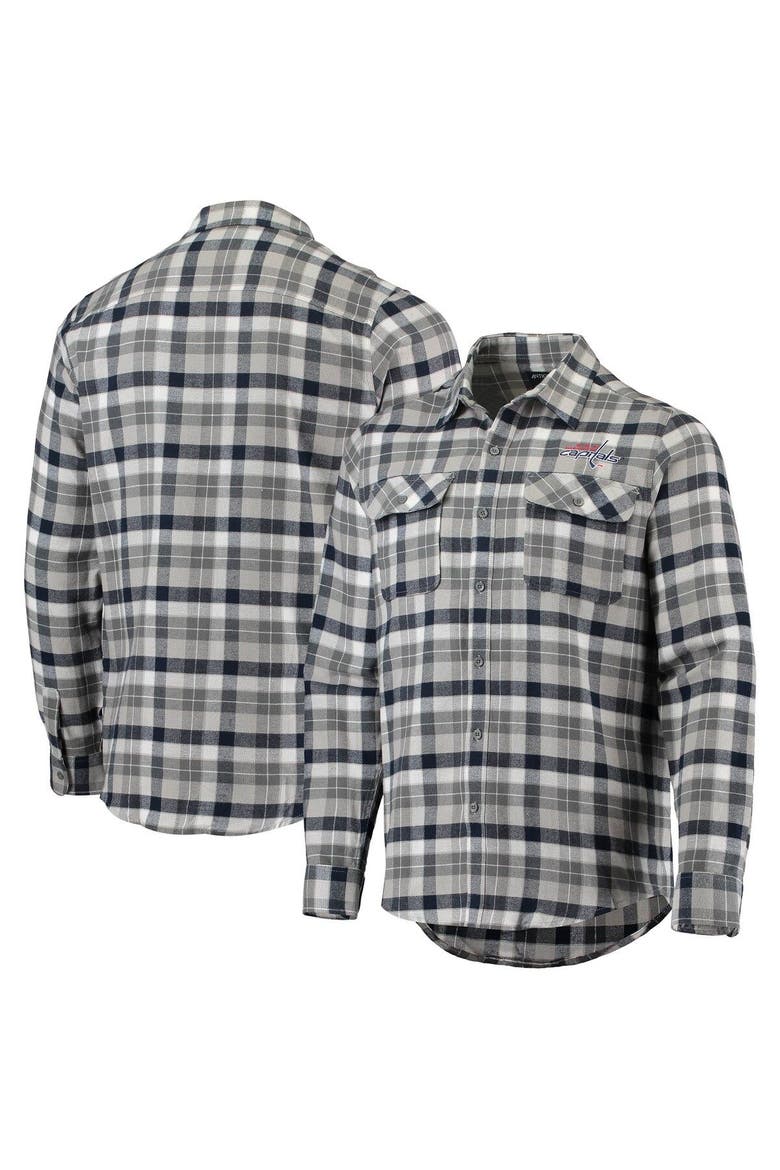 Men's Antigua Navy/Gray Washington Capitals Ease Plaid Button-Up Long Sleeve Shirt, Main, color, Navy